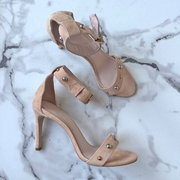 Maje Shoes - Maje Beige Suede Studded High Heel Sandals Size 38